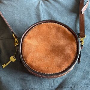 Fossil Tan and Brown Round Crossbody Bag